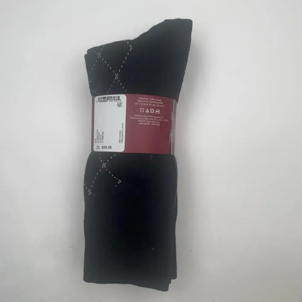 Calvin Klein Crew Dress Socks Mens 4 Pairs Black Argyle Dot Solid Cotton